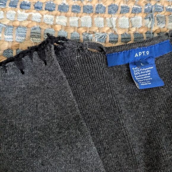 Open Front Cardigan Gray Black Embroidery Longline Sweater Coat *flaws* - Picture 7 of 10